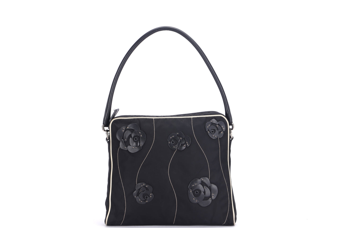 PRADA BR0413 TESSUTO FLORAL HANDBAG NERO BLACK FABRIC, WITH CARD & DUST COVER