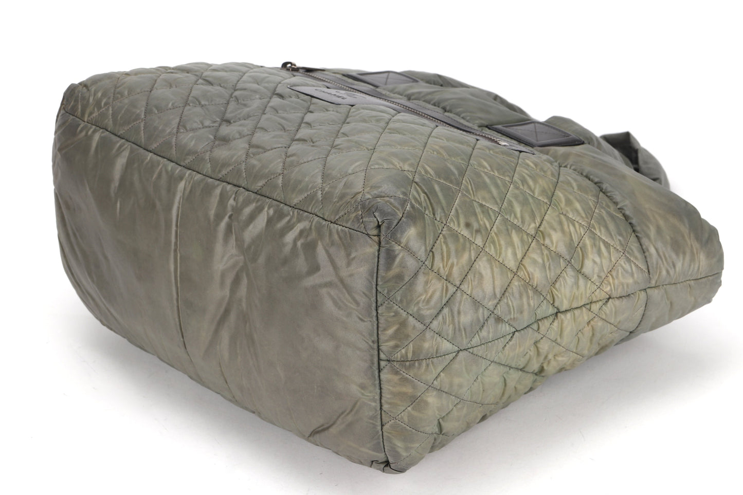 CHANEL COCO COCOON REVERSIBLE TOTE BAG (1358xxxx) ARMY GREEN & GREY NYLON SILVER HARDWARE, NO  & DUST COVER