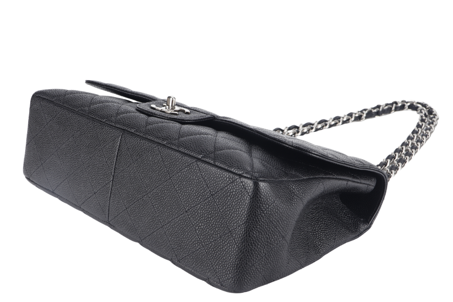 CHANEL CLASSIC JUMBO (1317xxxx ) BLACK CAVIAR SILVER HARDWARE WITH  AND DUST COVER