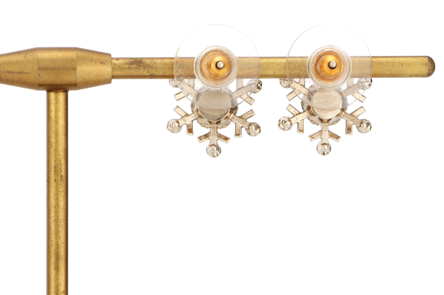 CHANEL CRYSTAL SNOWFLAKE CC GOLD HARDWARE EARRING (SOME MISSING STONES), WITH BOX