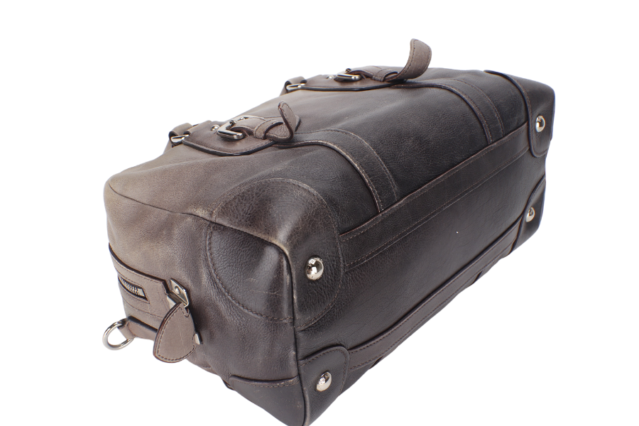 PRADA BANDOLIERA BROWN TAUPE LEATHER SILVER HARDWARE WITH STRAPS AND DUST COVER