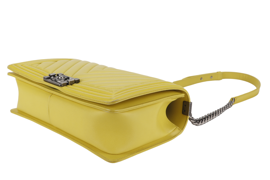 CHANEL LEBOY (2234xxxx) YELLOW CHEVRON LAMBSKIN RUTHENIUM HARDWARE WITH DUST COVER