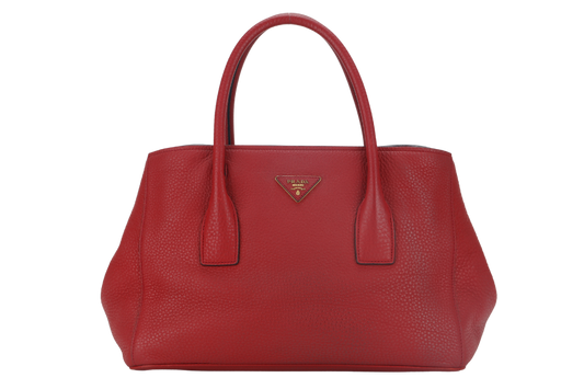PRADA RED VITELO DAINO TOTE BAG WITH STRAP NO DUST COVER