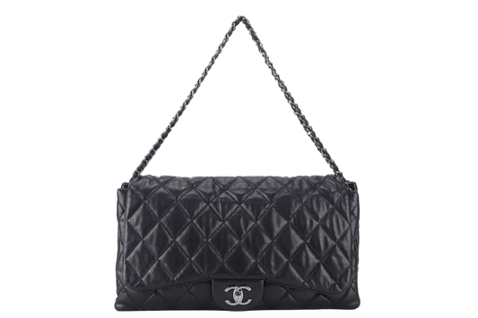 CHANEL 3 ACCORDION FLAP BAG (1390xxxx) BLACK LAMBSKIN GUNMETAL HARDWARE WITH  AND DUST COVER