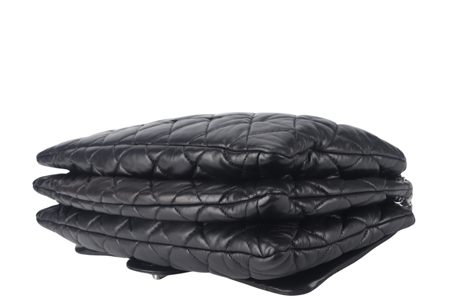 CHANEL 3 ACCORDION FLAP BAG (1390xxxx) BLACK LAMBSKIN GUNMETAL HARDWARE WITH  AND DUST COVER