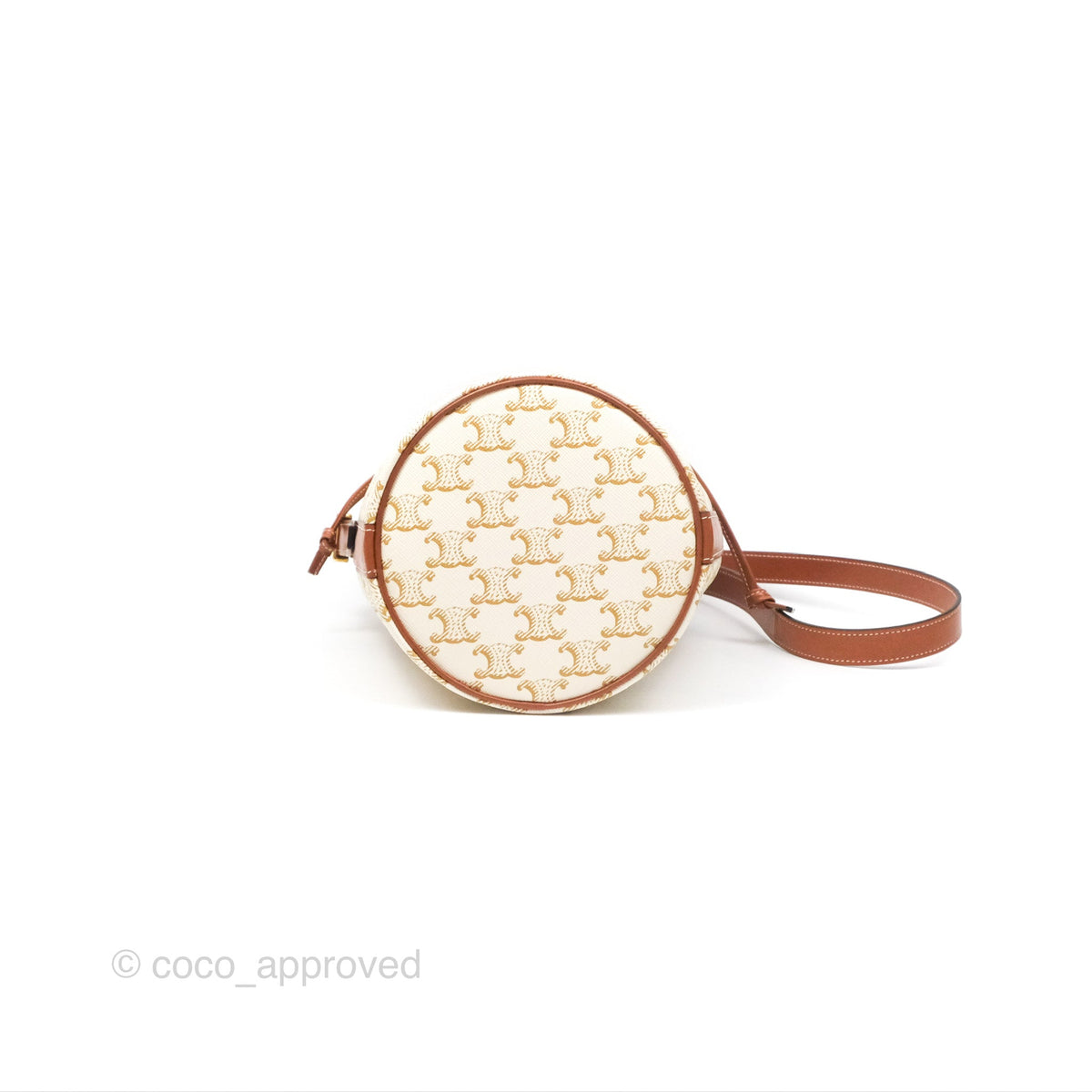 Celine Small Drawstring Bucket Bag Triomphe Canvas White Calfskin