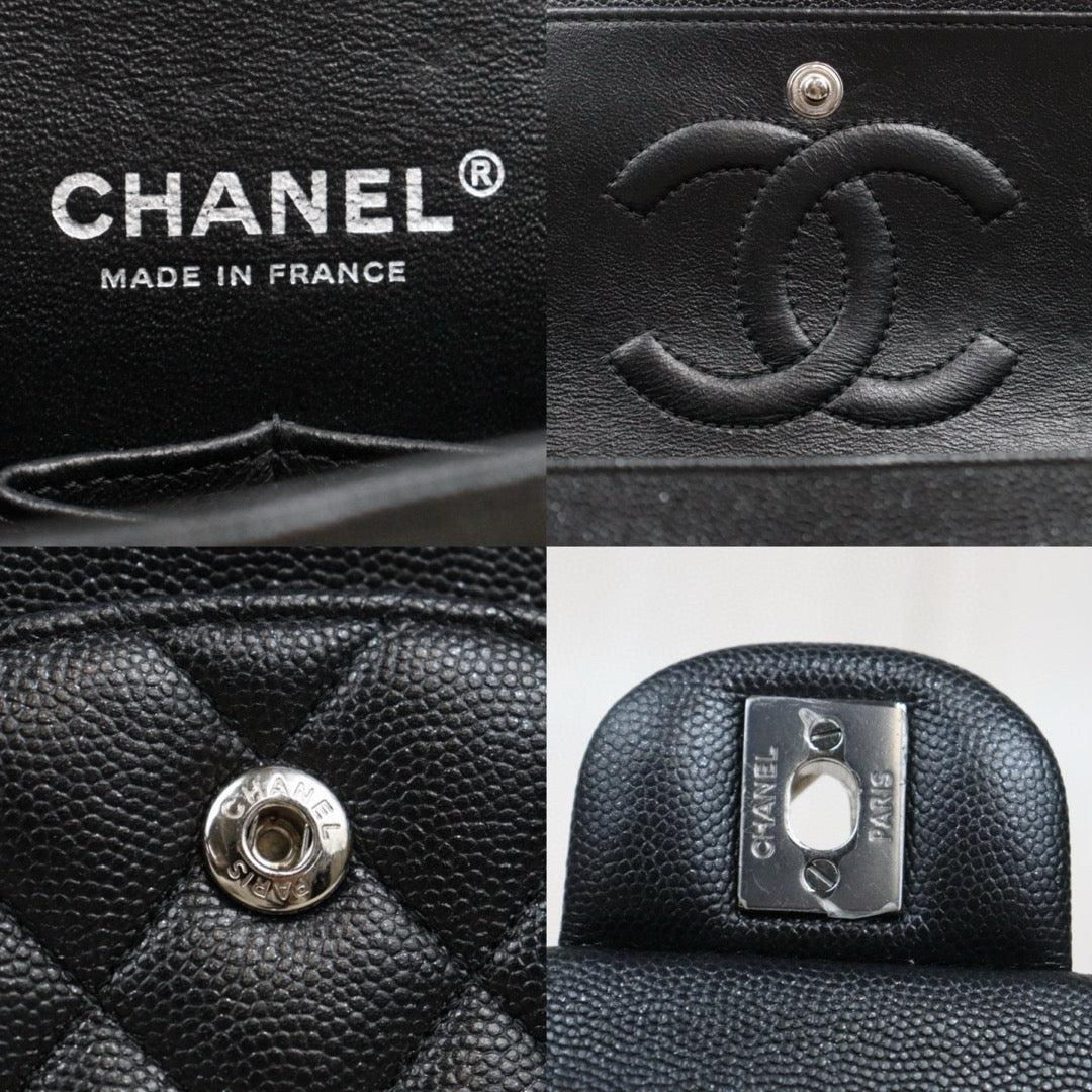 Very Good ( Rank A)｜ CHANEL Caviar Skin Matrasse Double Flap 25 Shoulder Bag Pearlescent Black Made In 2017-2018Year｜P25051607