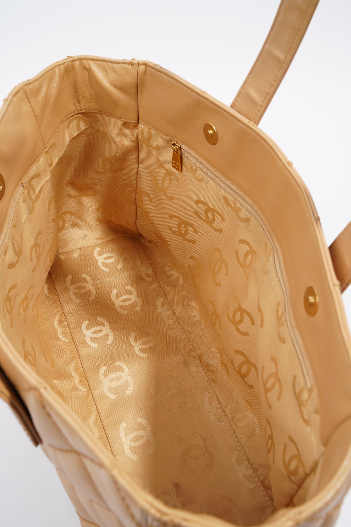 Chanel Wild Stitch Tote Bag Beige Lambskin Leather