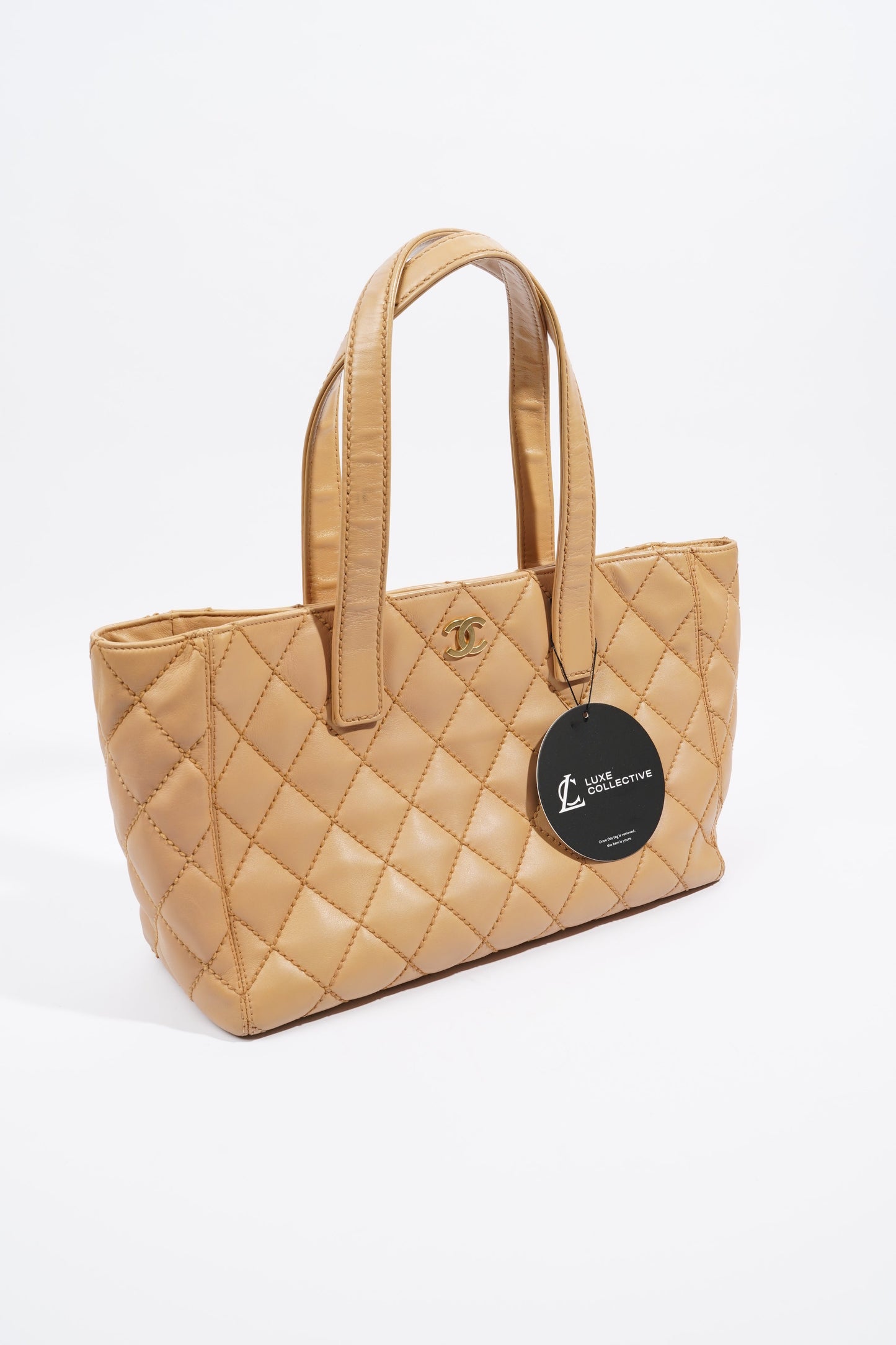 Chanel Wild Stitch Tote Bag Beige Lambskin Leather