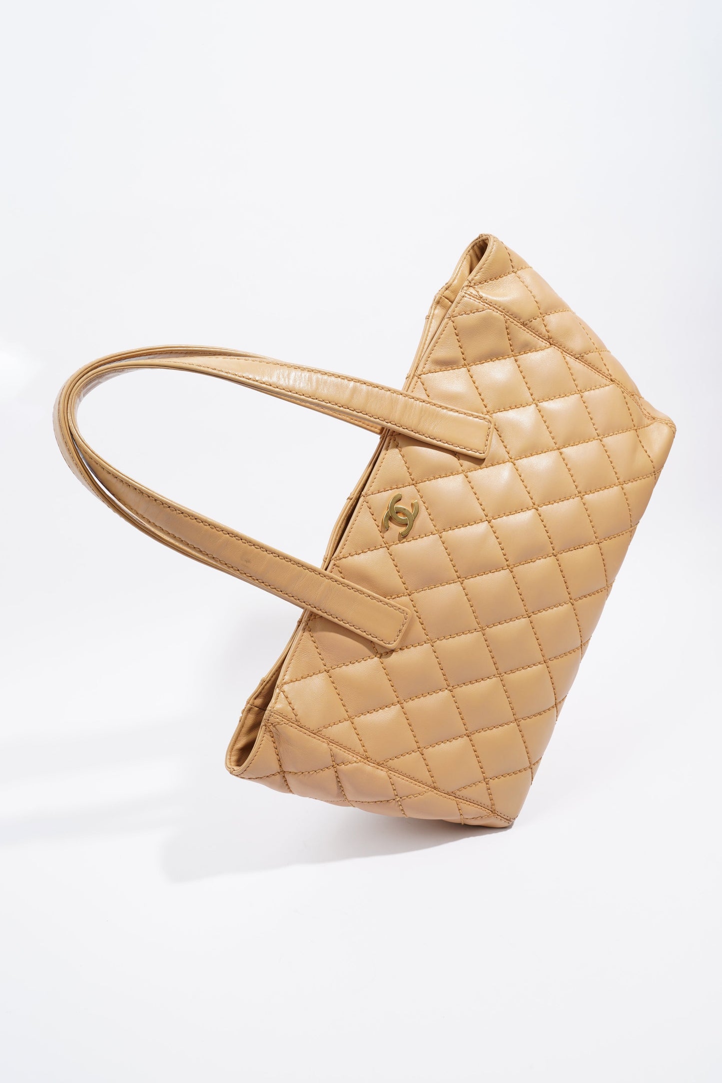 Chanel Wild Stitch Tote Bag Beige Lambskin Leather