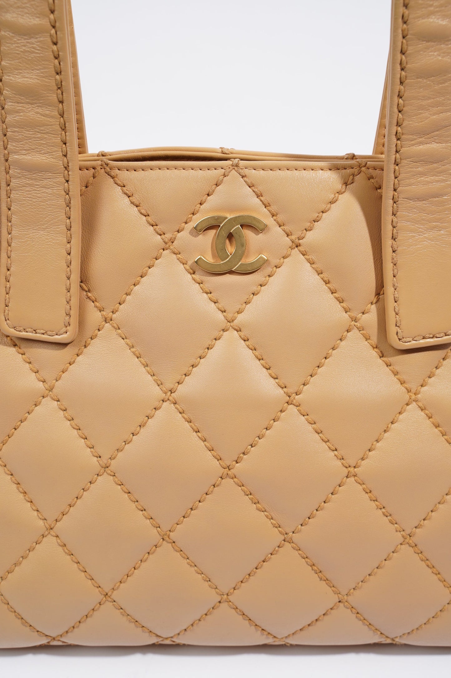 Chanel Wild Stitch Tote Bag Beige Lambskin Leather
