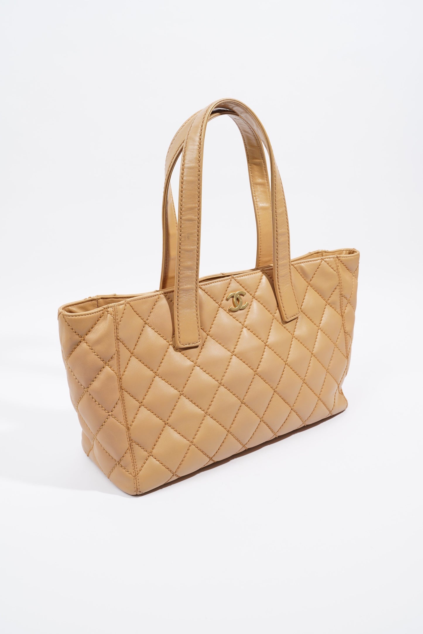 Chanel Wild Stitch Tote Bag Beige Lambskin Leather