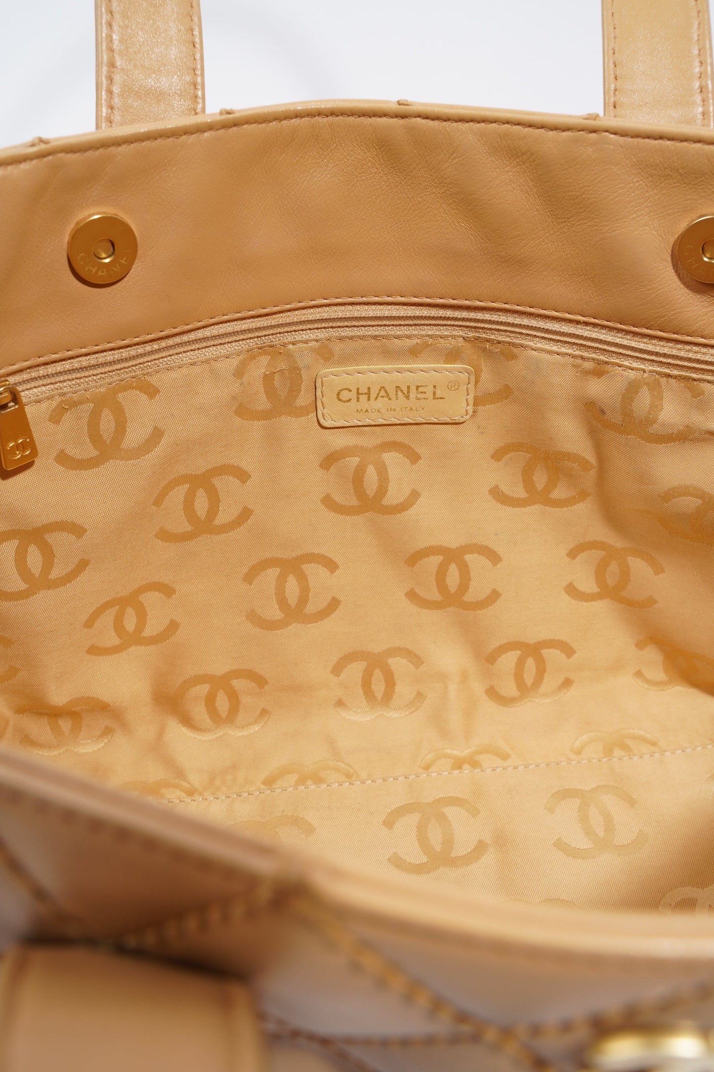 Chanel Wild Stitch Tote Bag Beige Lambskin Leather