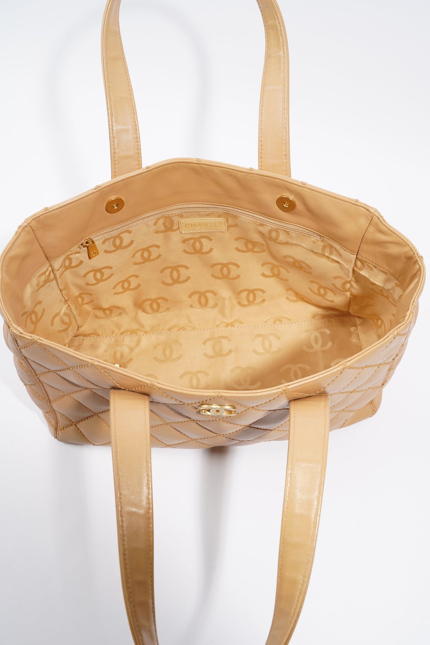 Chanel Wild Stitch Tote Bag Beige Lambskin Leather