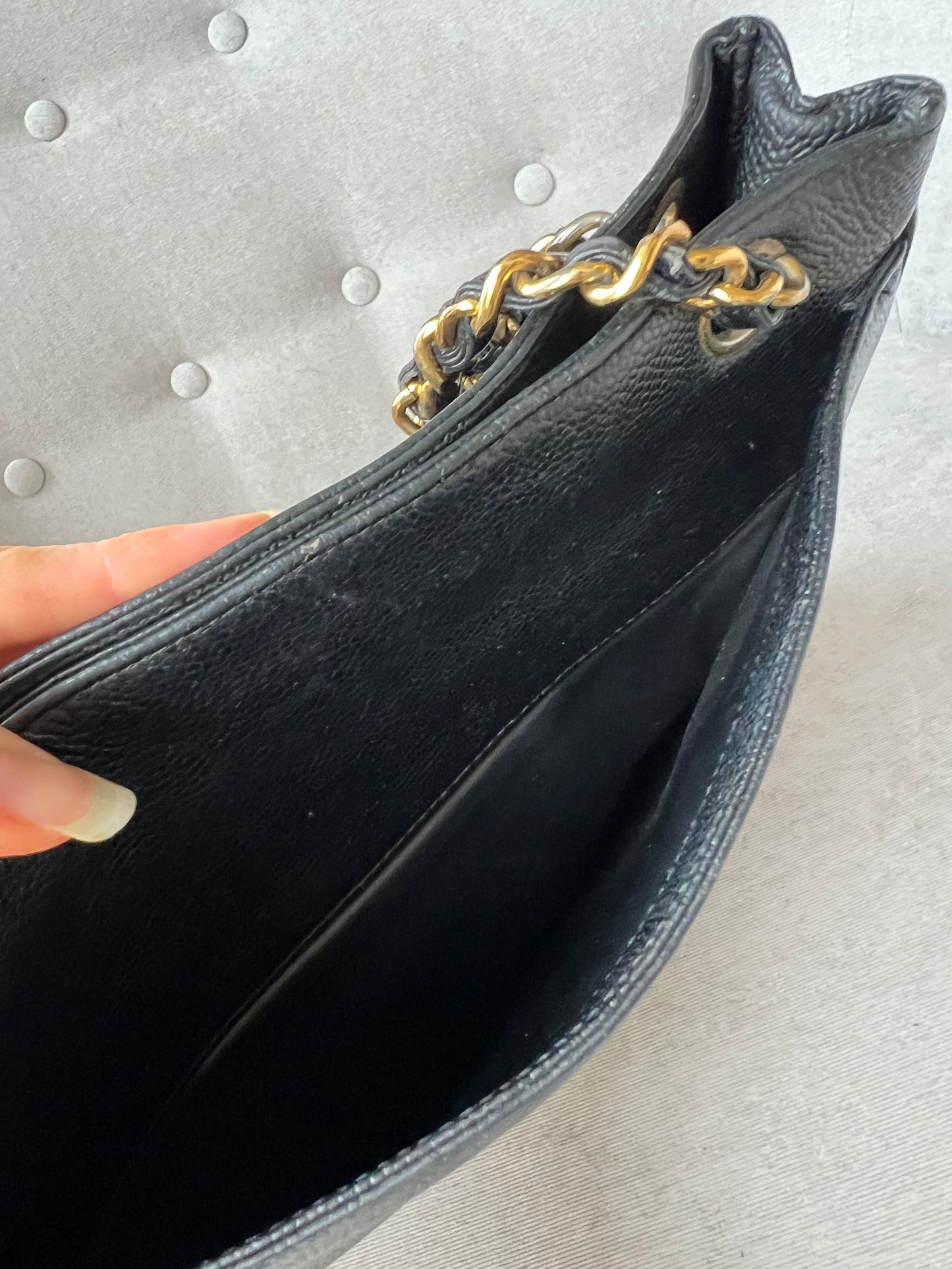 Chanel Vintage Black Caviar Chain Tote with 24k Gold Hardware