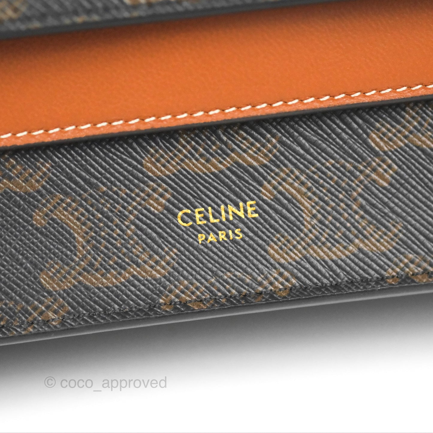Celine Wallet On Strap Triomphe Canvas Tan Lambskin