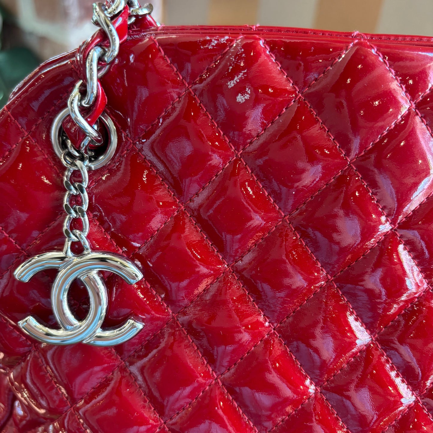 CHANEL Mademoiselle Red Patent Leather Shoulder Bag