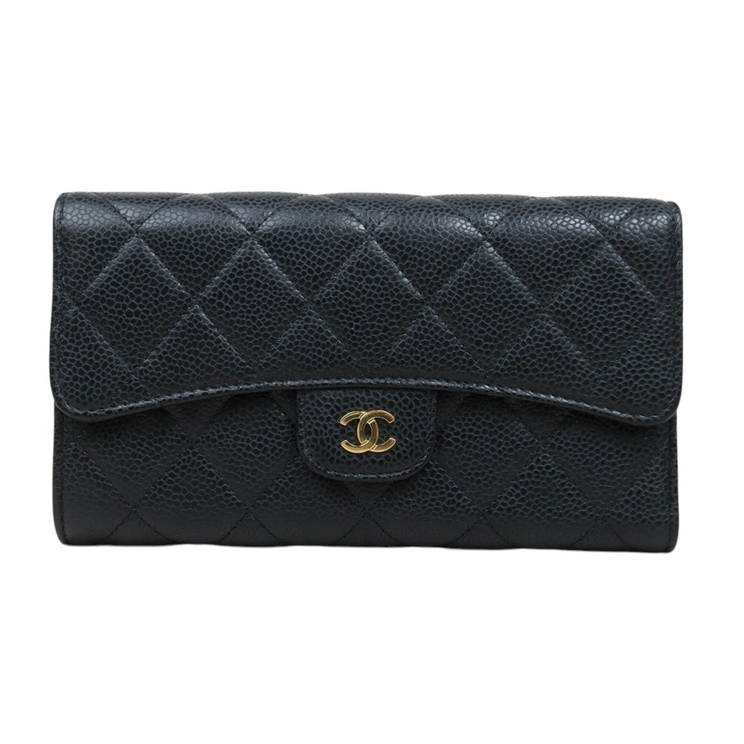 Very Good ( Rank A) ｜CHANEL Caviar Skin Black Long Wallet Made In 2014 - 2015Year｜S25021007