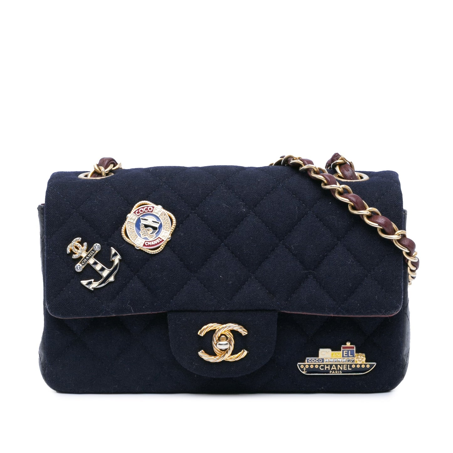 Blue Chanel Mini Rectangular Classic Jersey Sailor Single Flap Crossbody Bag