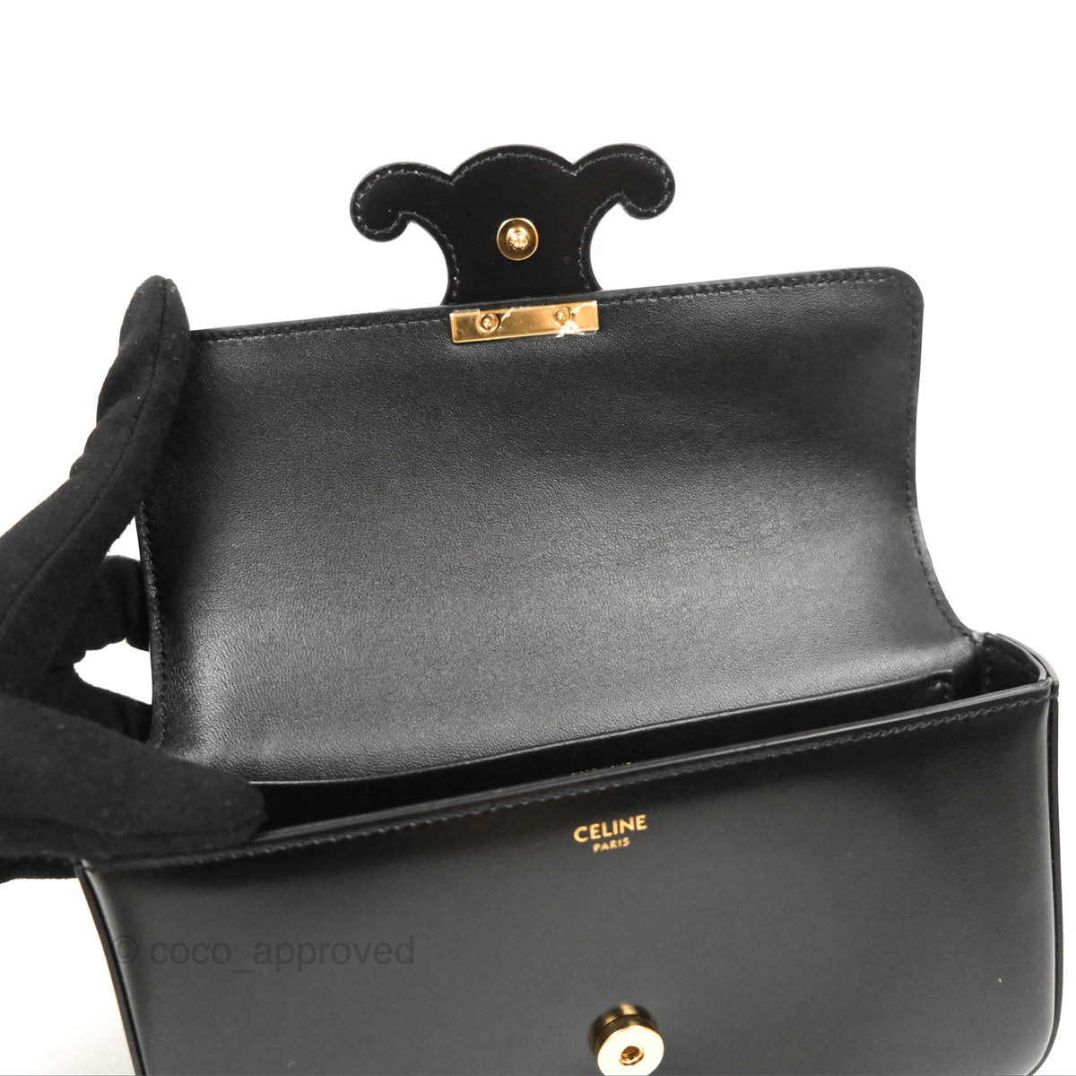 Celine Triomphe Chain Shoulder Bag Black Shiny Calfskin