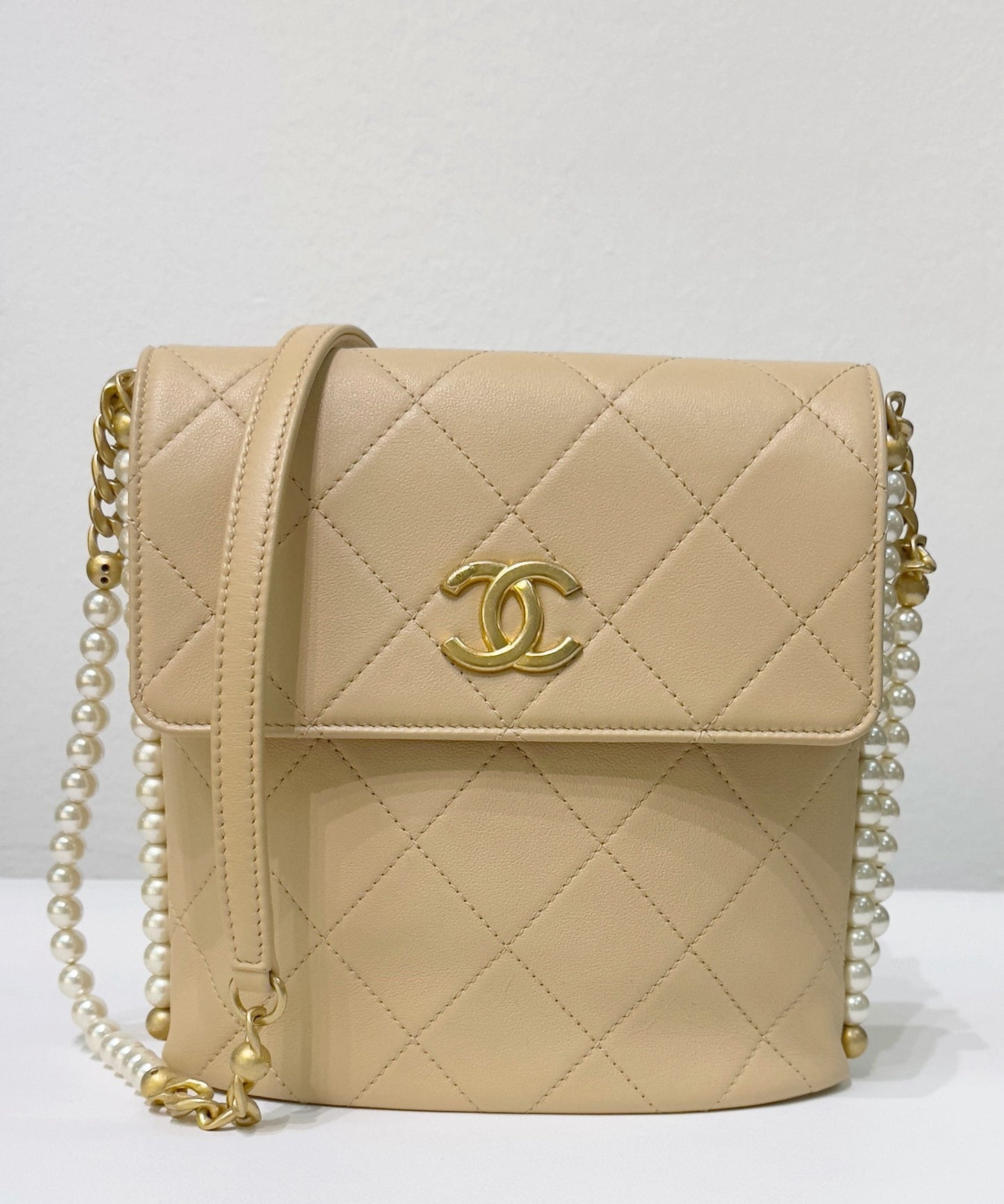 Chanel Small About Calfskin Quilted Pearls Flap Hobo GHW