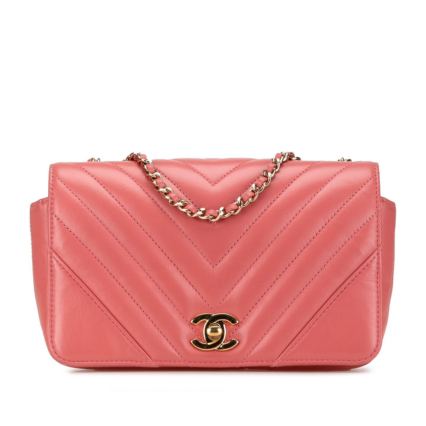 Pink Chanel Mini Chevron Calfskin Statement Flap Crossbody Bag