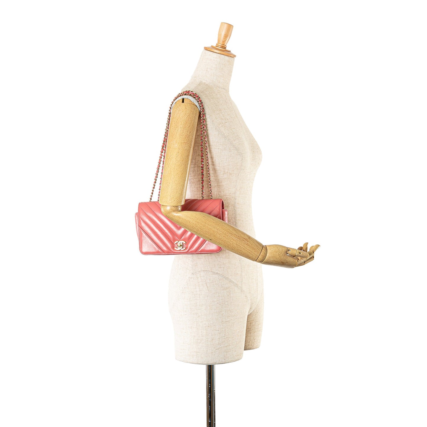 Pink Chanel Mini Chevron Calfskin Statement Flap Crossbody Bag