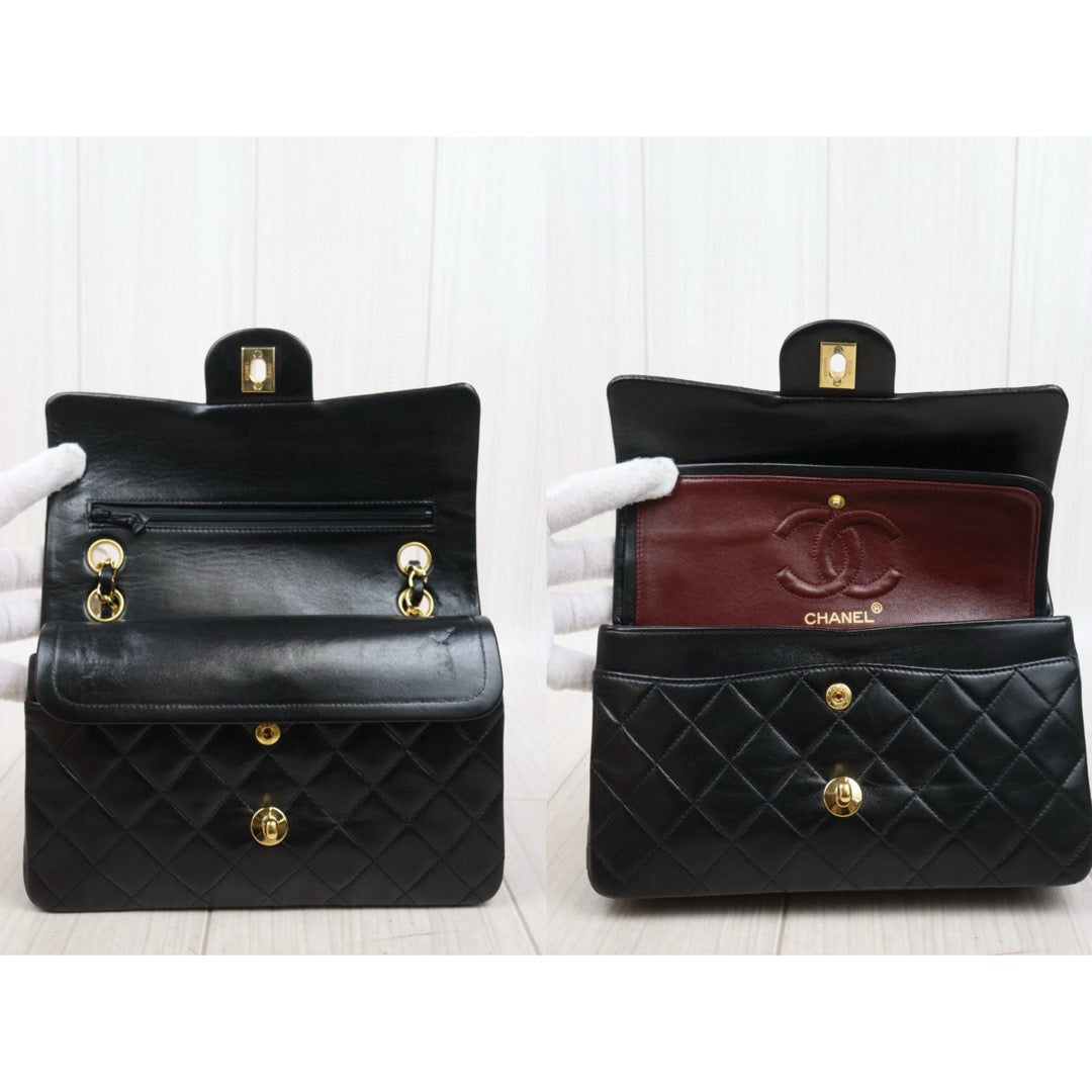 Very Good ( Rank A)｜ CHANEL Lamb Skin Matrasse Double Flap 23 Shoulder Bag Black Made In 1989-1991 Year｜25051321