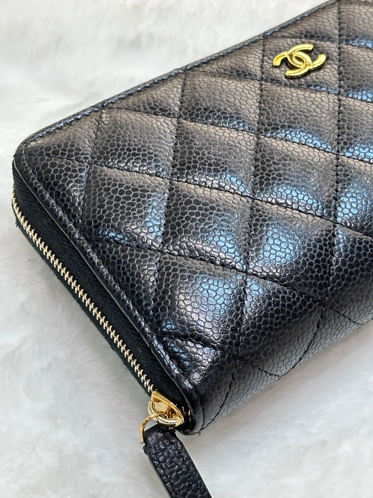 Chanel Caviar Long Zip Wallet Black