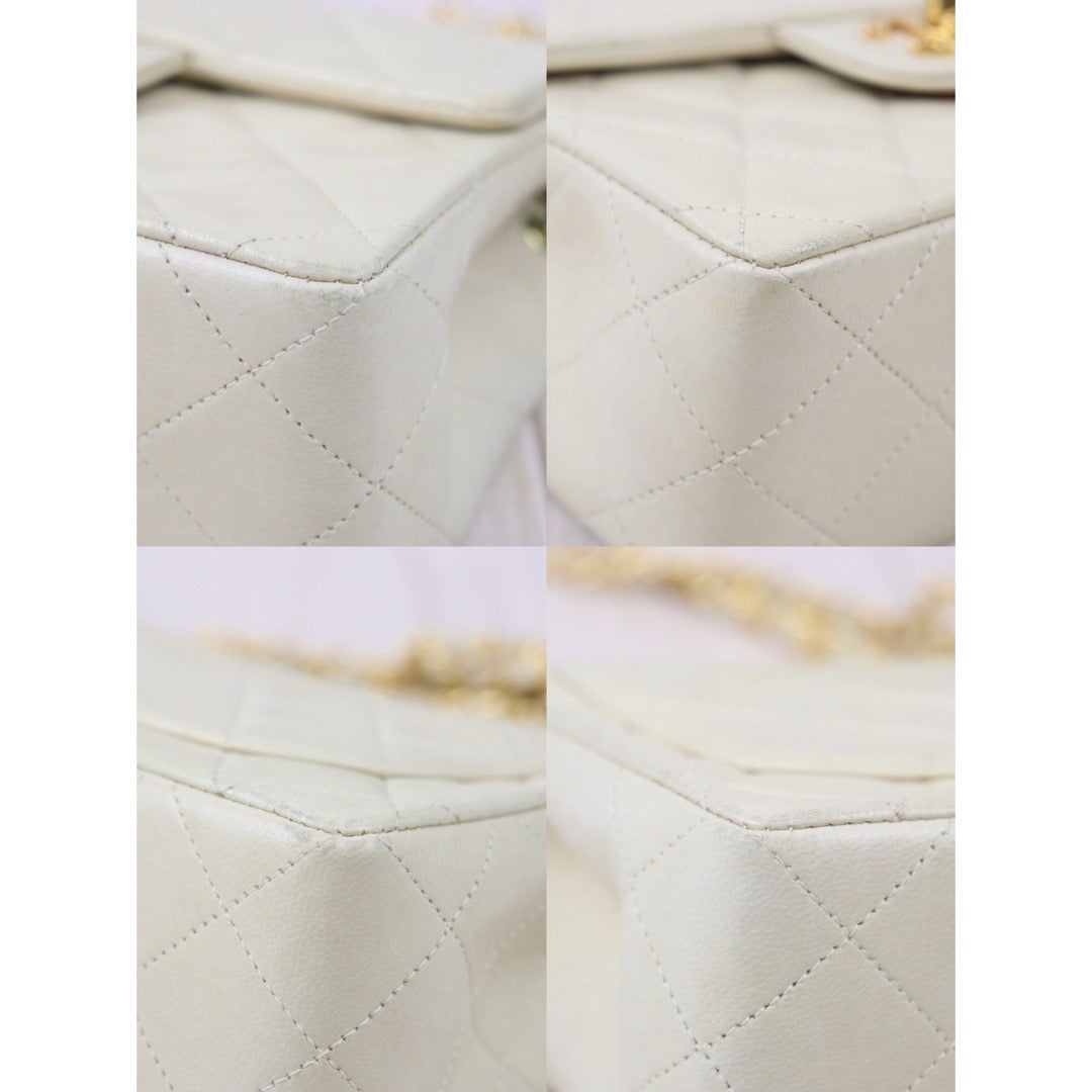 Good ( Rank AB)｜ CHANEL Lanbskin Square 17 Pearl White Shoulder Bag Made In 1996～1997Year ｜P24062803