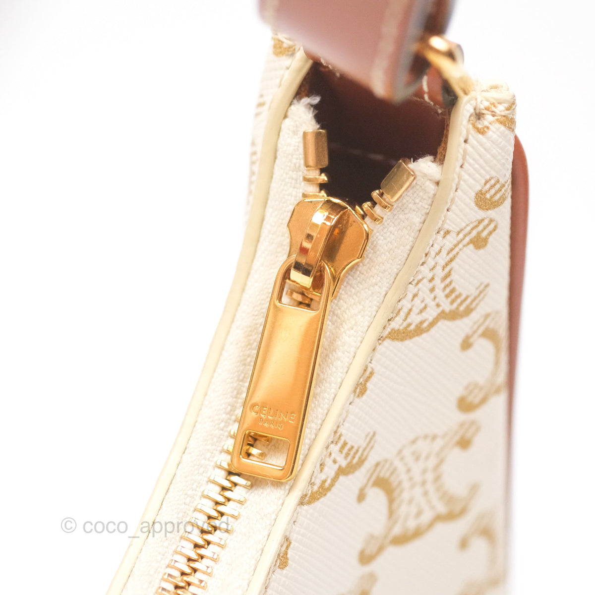 Celine Ava Bag In Triomphe Canvas Calfskin White