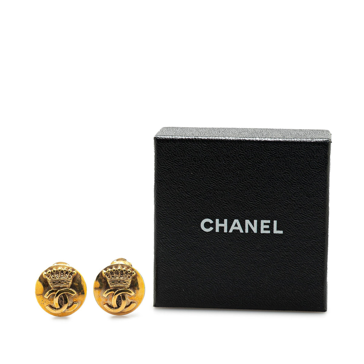 Gold Chanel Gold Plated CC Crown Clip On Earrings