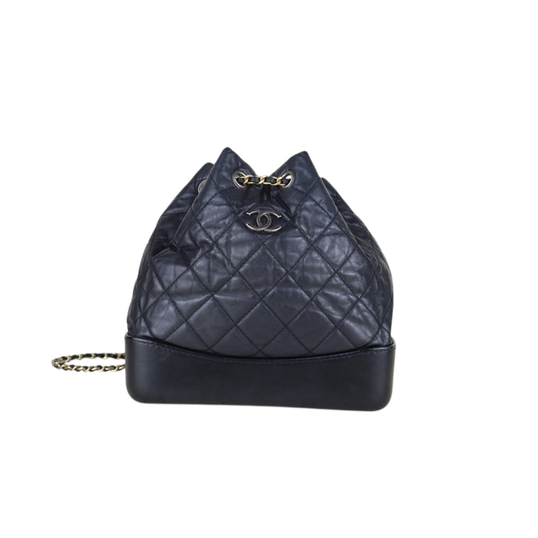 Good ( Rank AB)｜CHANE Calf Leather Gabrielle Aged Backpack PM Black Made in 2018Year｜H25063009