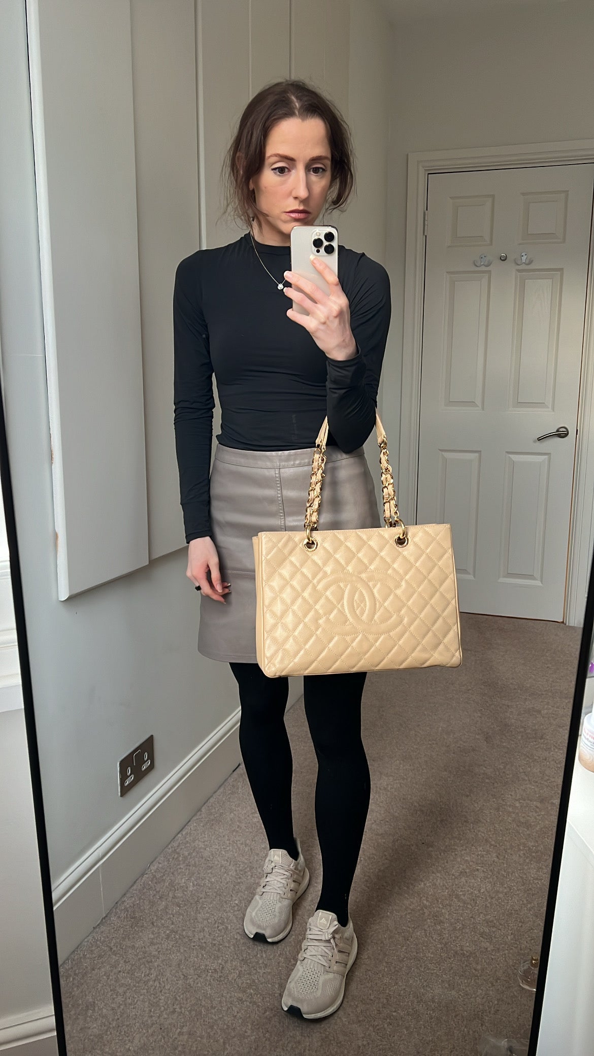 Chanel Beige Caviar Grand Shopper Tote with gold hardware