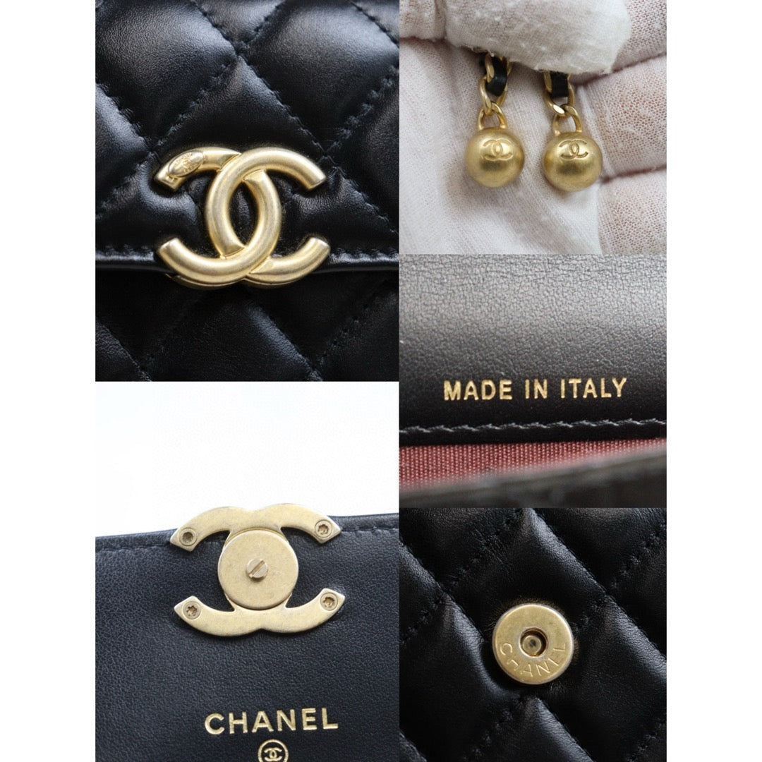 Excellent（Rank SA）｜ CHANEL Matelasse Doubel Golden Ball Chain Mini WOC Black  Made in 2021-2022 Year ｜W25051601