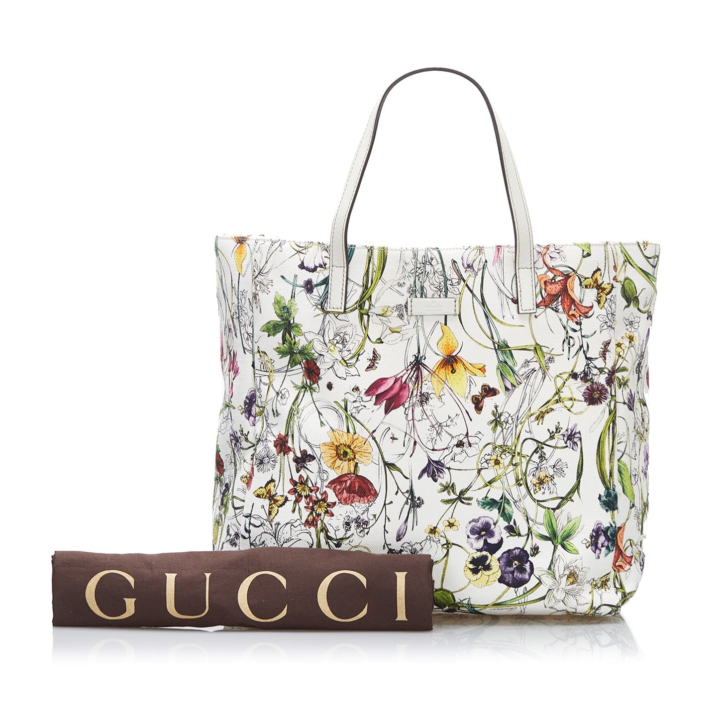 Gucci Tote Bag White Flora Printed Canvas