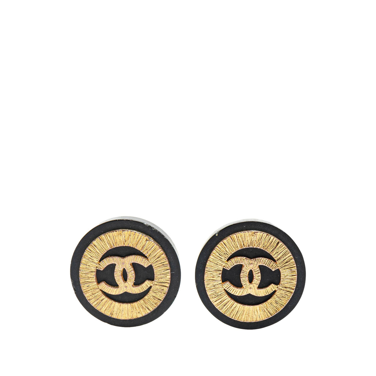 Gold Chanel Gold Plated CC Button Clip On Earrings