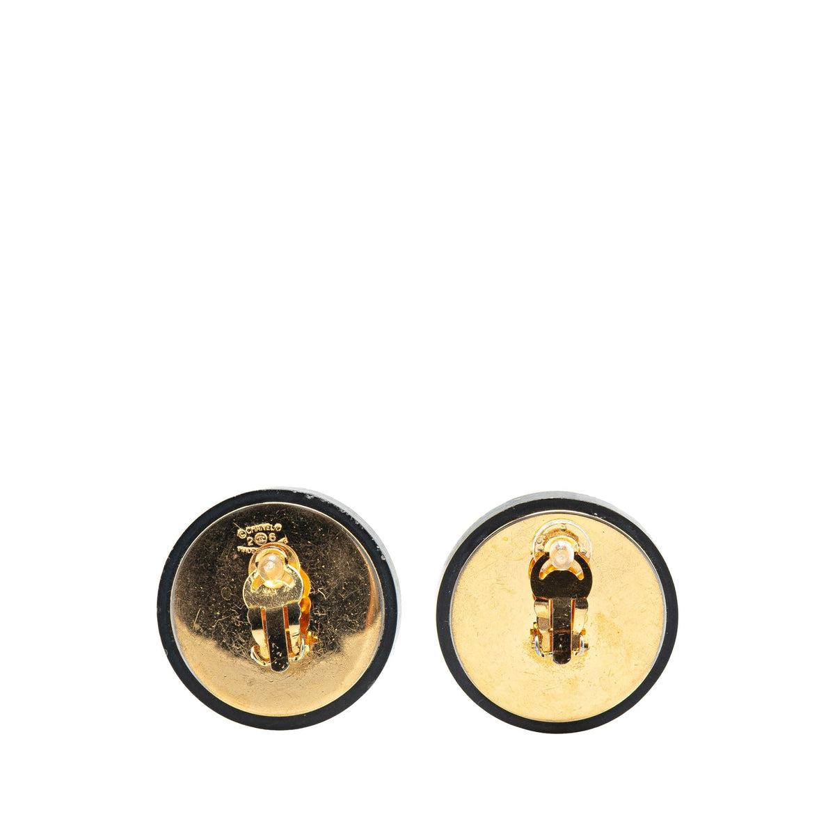 Gold Chanel Gold Plated CC Button Clip On Earrings