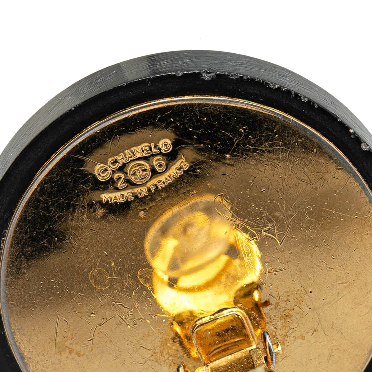 Gold Chanel Gold Plated CC Button Clip On Earrings