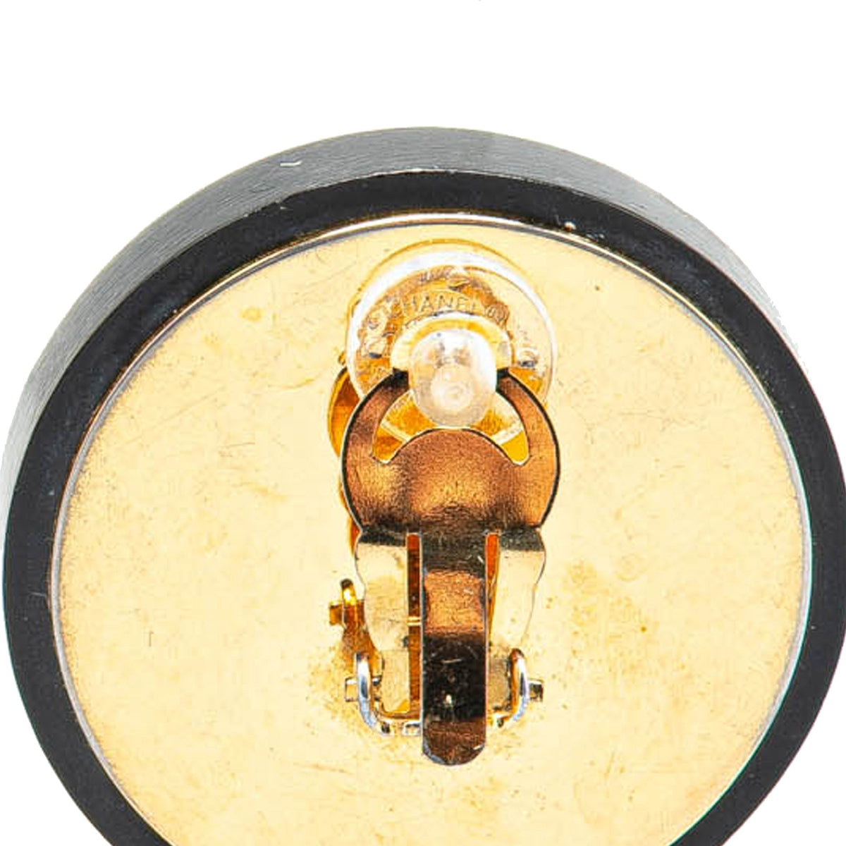 Gold Chanel Gold Plated CC Button Clip On Earrings