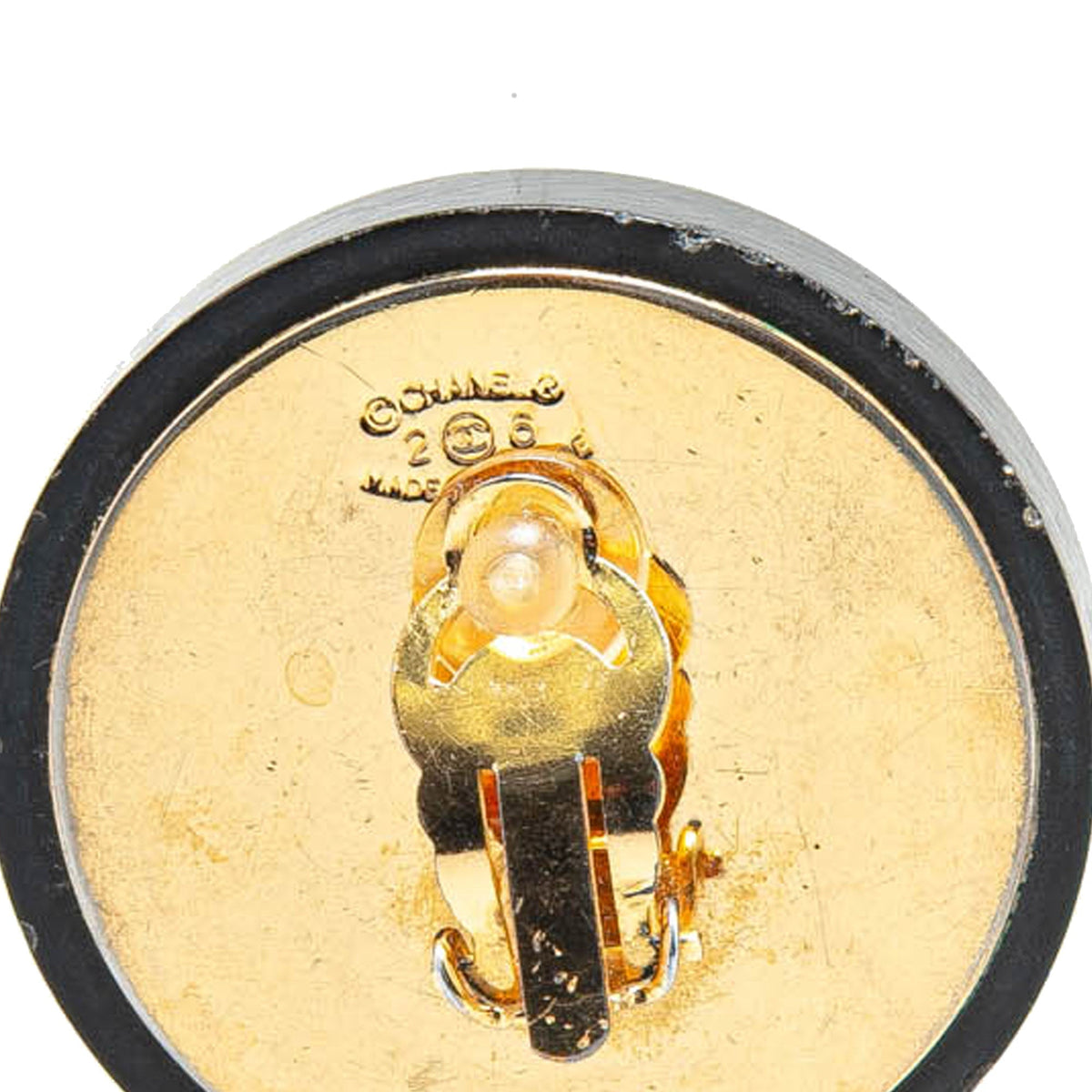 Gold Chanel Gold Plated CC Button Clip On Earrings