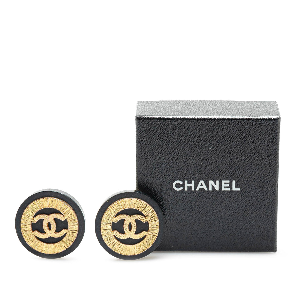 Gold Chanel Gold Plated CC Button Clip On Earrings