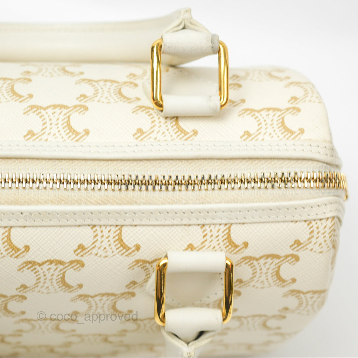 Celine Small Triomphe Canvas Boston Bag White Calfskin