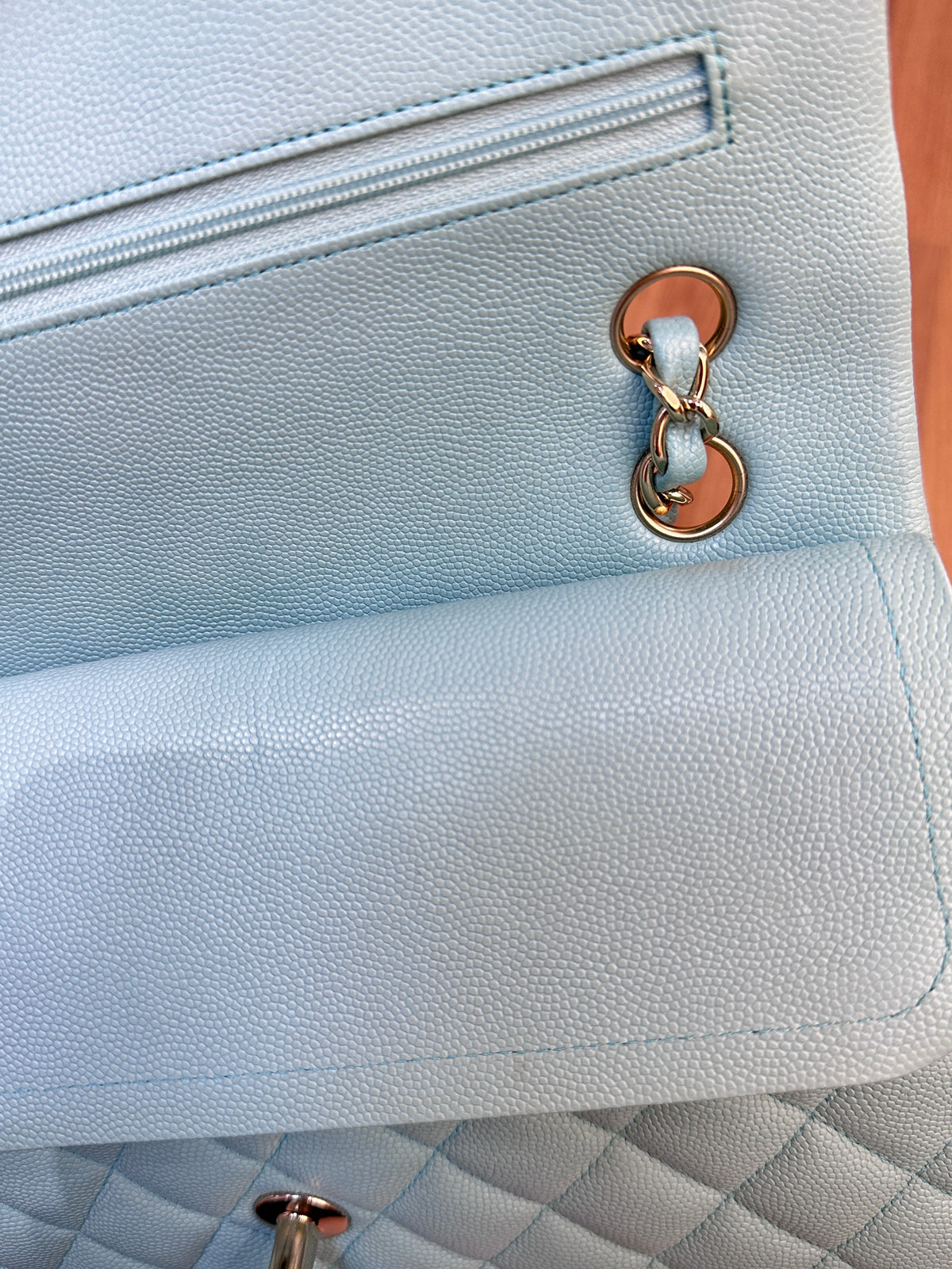 Tiffany Blue Caviar Quilted Classic Flap Medium LGHW
