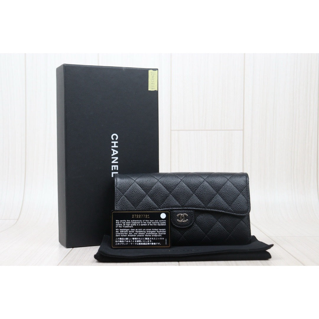 Good ( Rank AB)｜CHANEL Caviar Skin Black Long Wallet Made In 2019 Year｜V24112606
