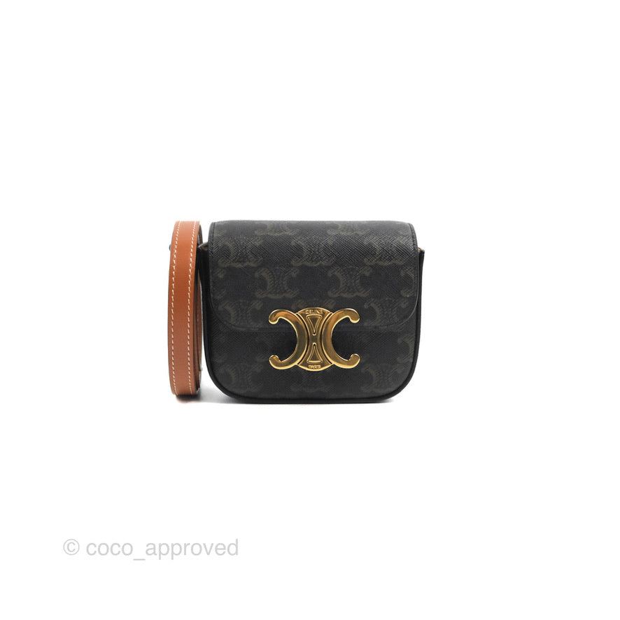 Celine Tan Canvas Calfskin Mini Triomphe
