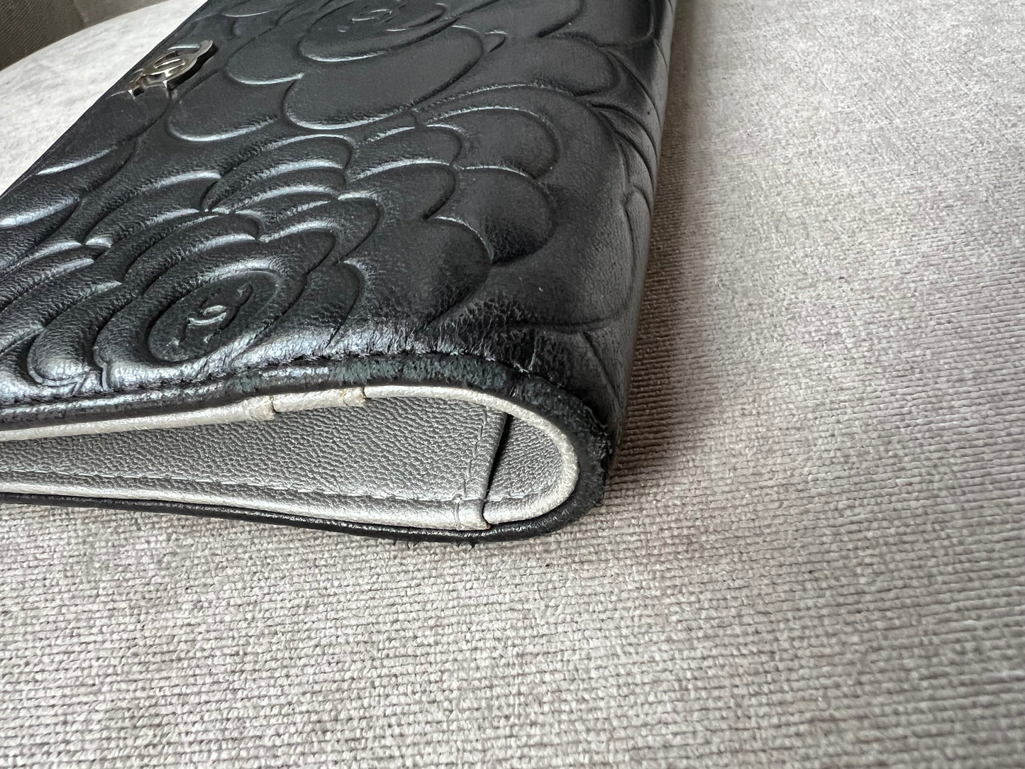 Chanel Black Lambskin Camellia Flap Wallet