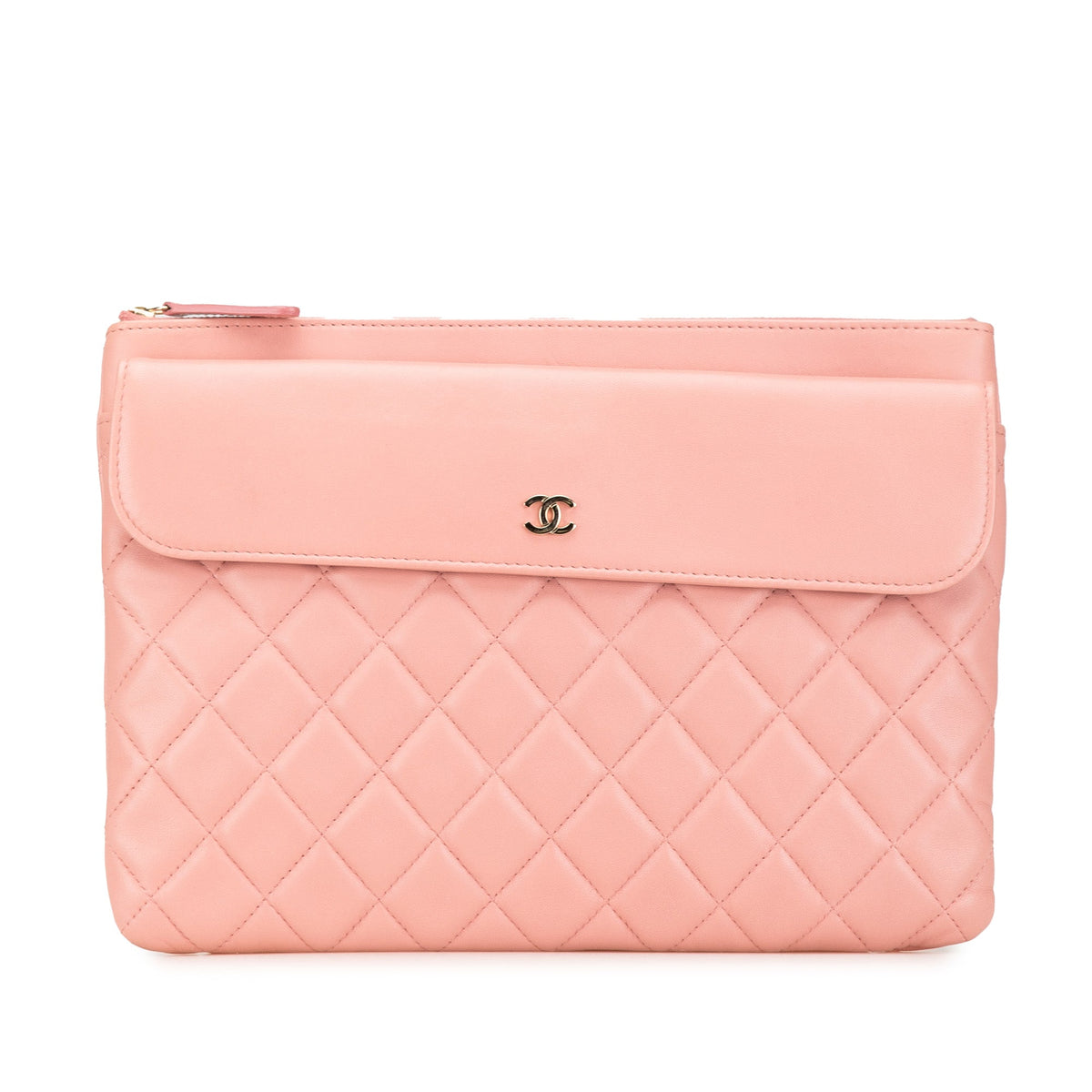 Pink Chanel Medium Quilted Lambskin Flap O Case Clutch