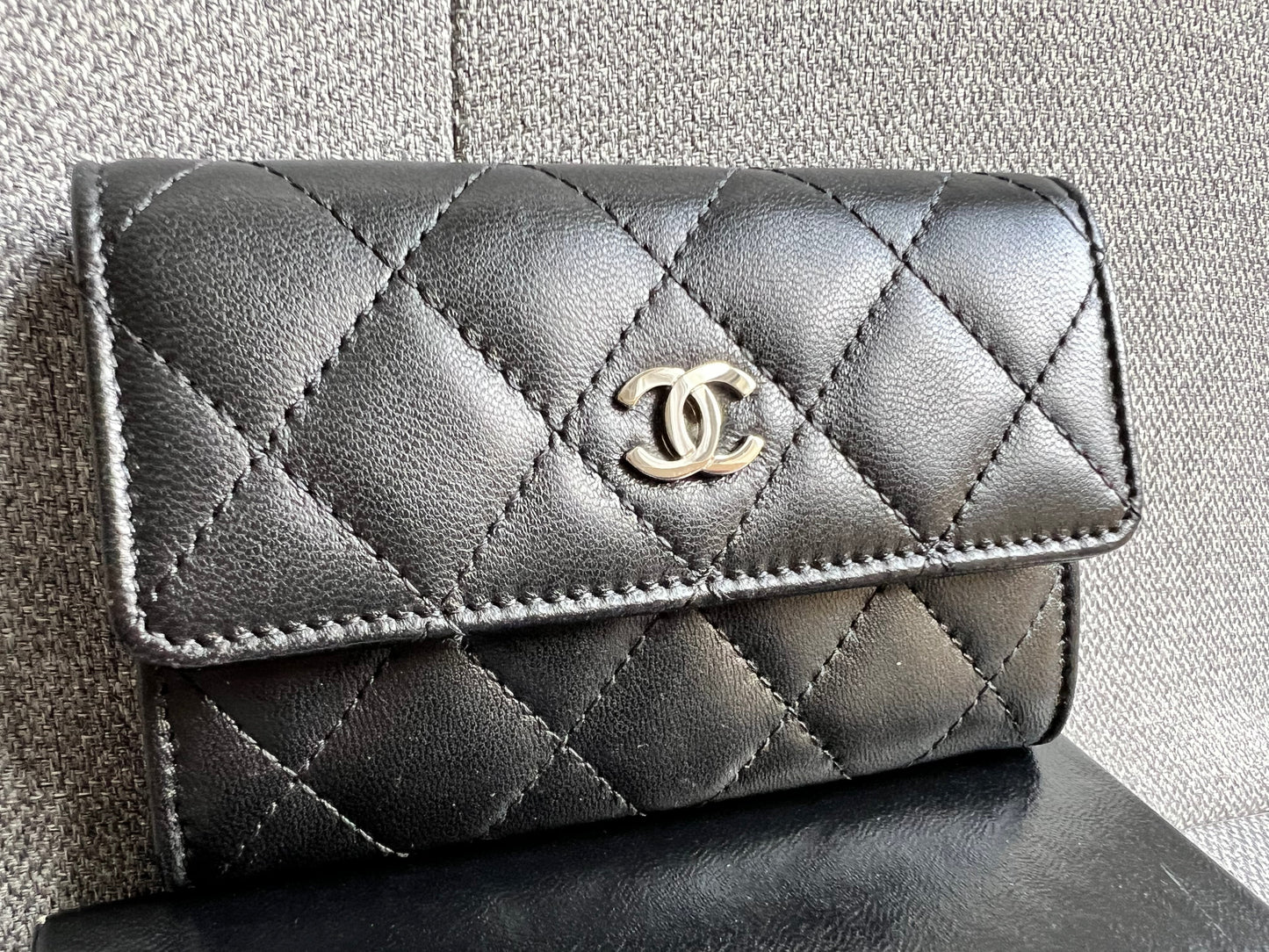Chanel Black Lambskin Card Holder with Silver Hardware