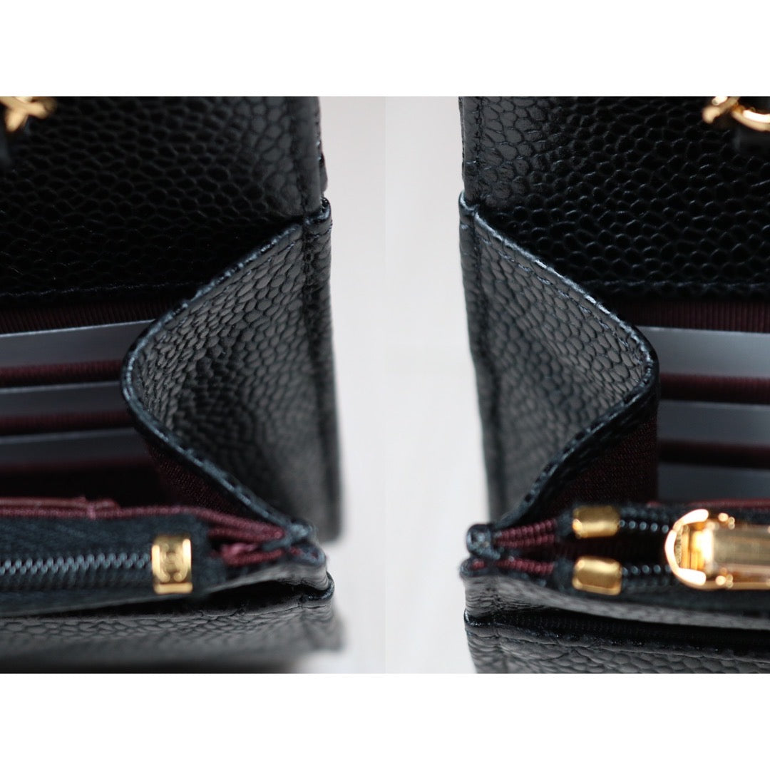 Rank SA｜ CHANEL Matelasse Caviar Skin Chain Wallet Black Gold Hardware Made in 2020-2021 Year ｜S24061101